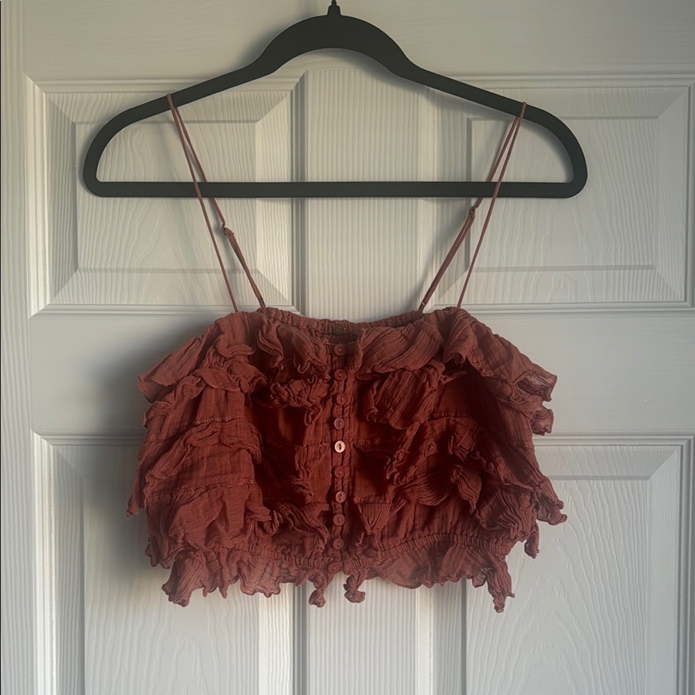 Ruffled Brown Women's Crop Top